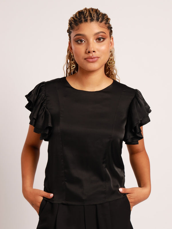 XO FRILL TOP / BLACK