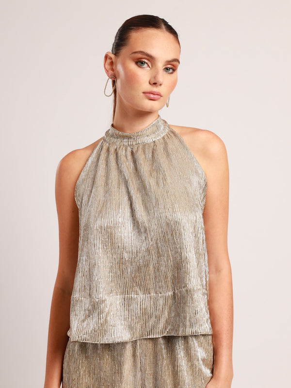 HALTER TOP / SILVER STUD FOIL