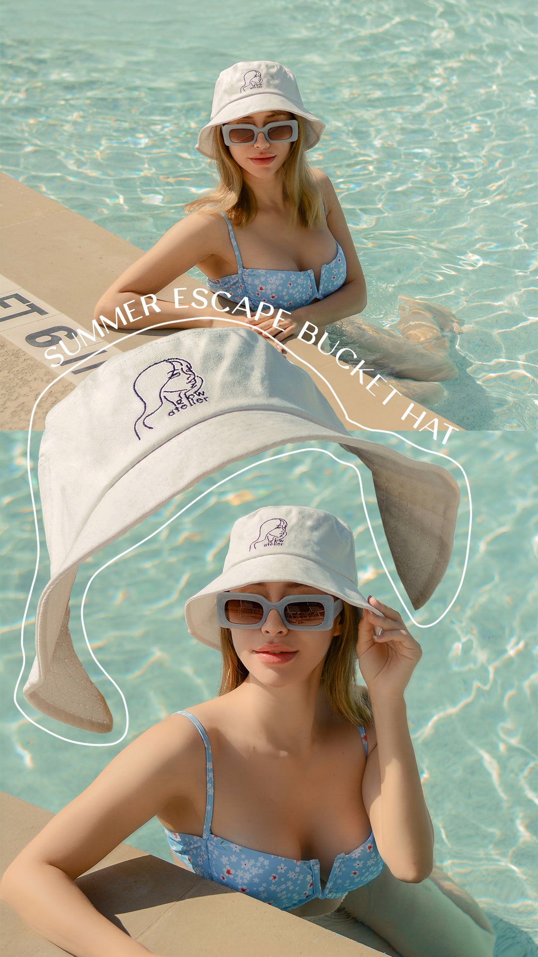 Summer Escape  white aesthetic BUCKET HAT for women