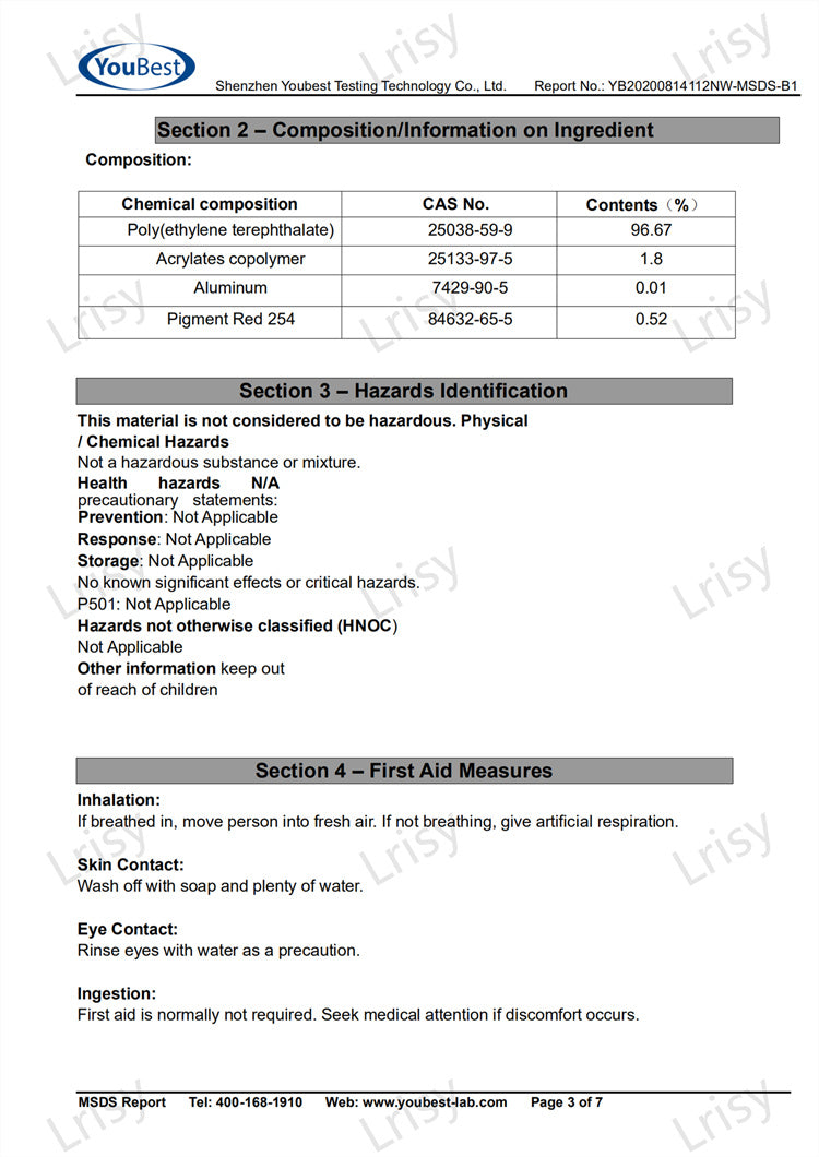 Lrisy Professional Cosmetic Glitter MSDS