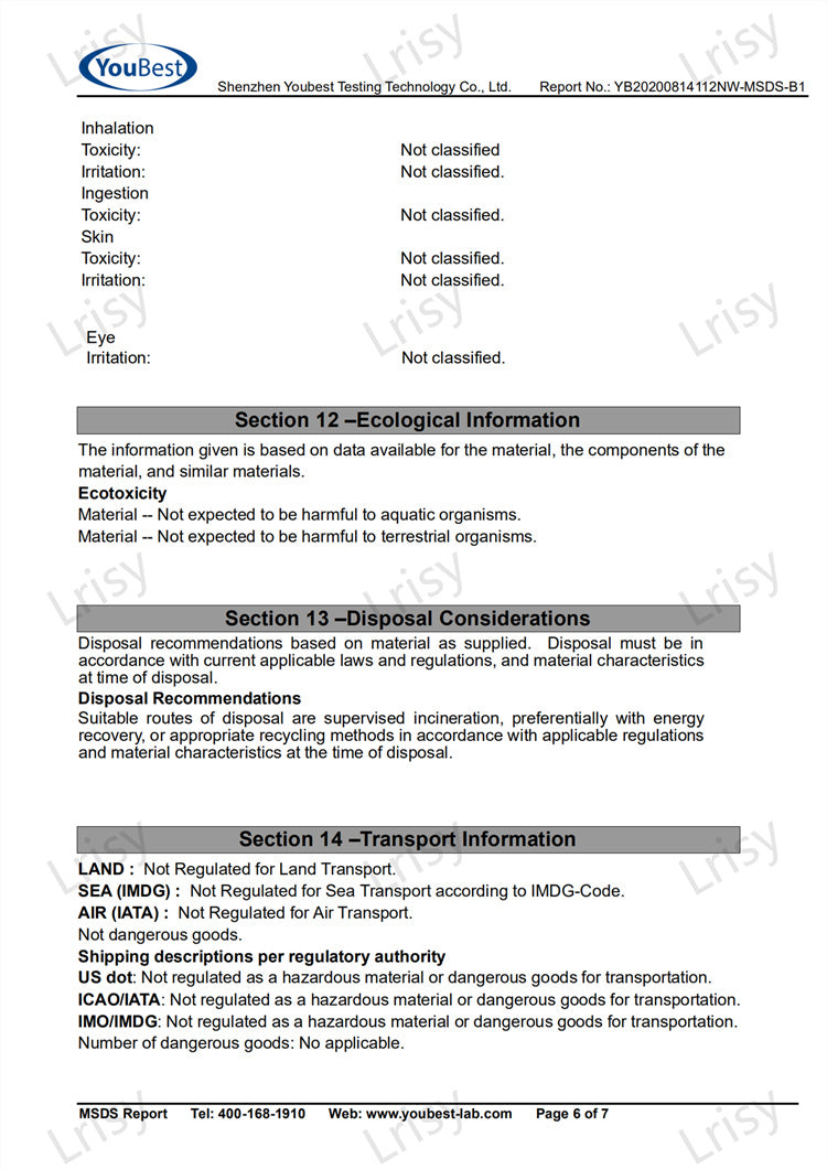 Lrisy Professional Cosmetic Glitter MSDS