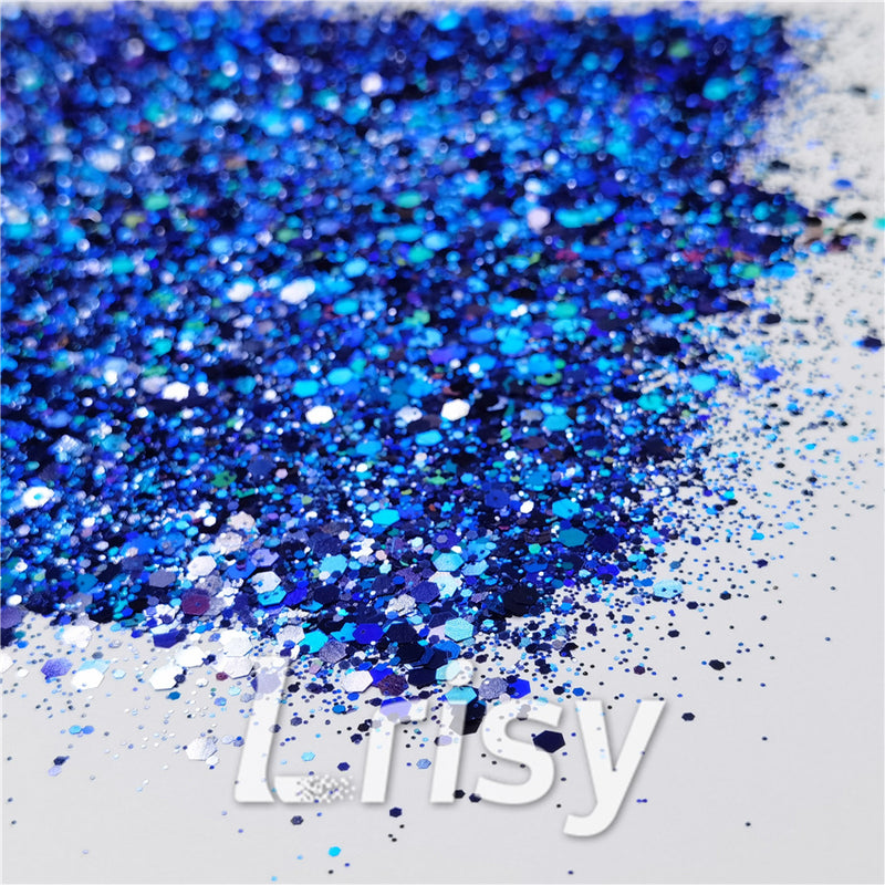 General Mixed Holographic Deep Blue Glitter Hexagon Shaped LB0705 – Lrisy