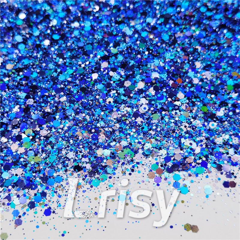 General Mixed Holographic Deep Blue Glitter Hexagon Shaped LB0705 – Lrisy