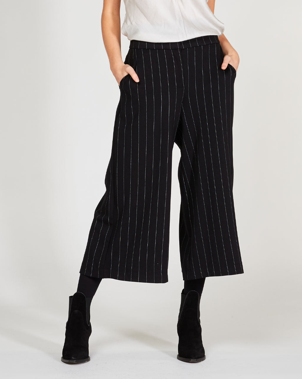 Pinstripe Pleated Wide Leg Trousers - Baci Fashion