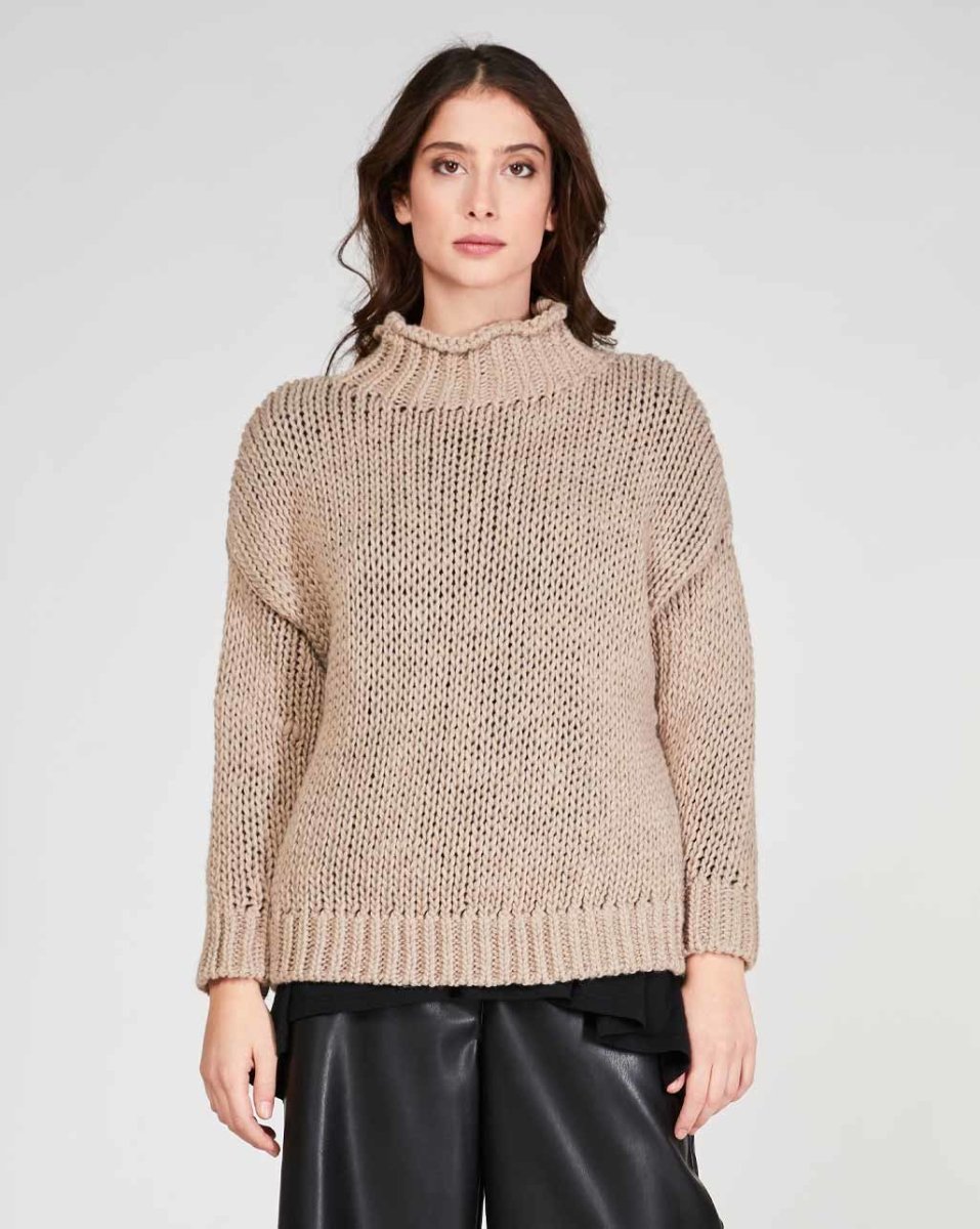 Telemacos etiquette wereld Stockinette Knit Mock Neck Sweater - Baci Fashion