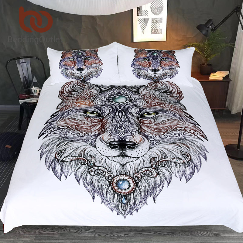 Beddingoutlet Tattoo Head Wolf Wild Beast Bedding Set Noble Animal