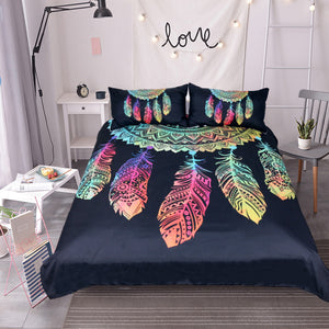 Dreamcatcher Bedding Set King Colorful Feathers Duvet Cover