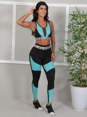 Conjunto Fitness Top Transpasse Costas e Calça Legging Preto e