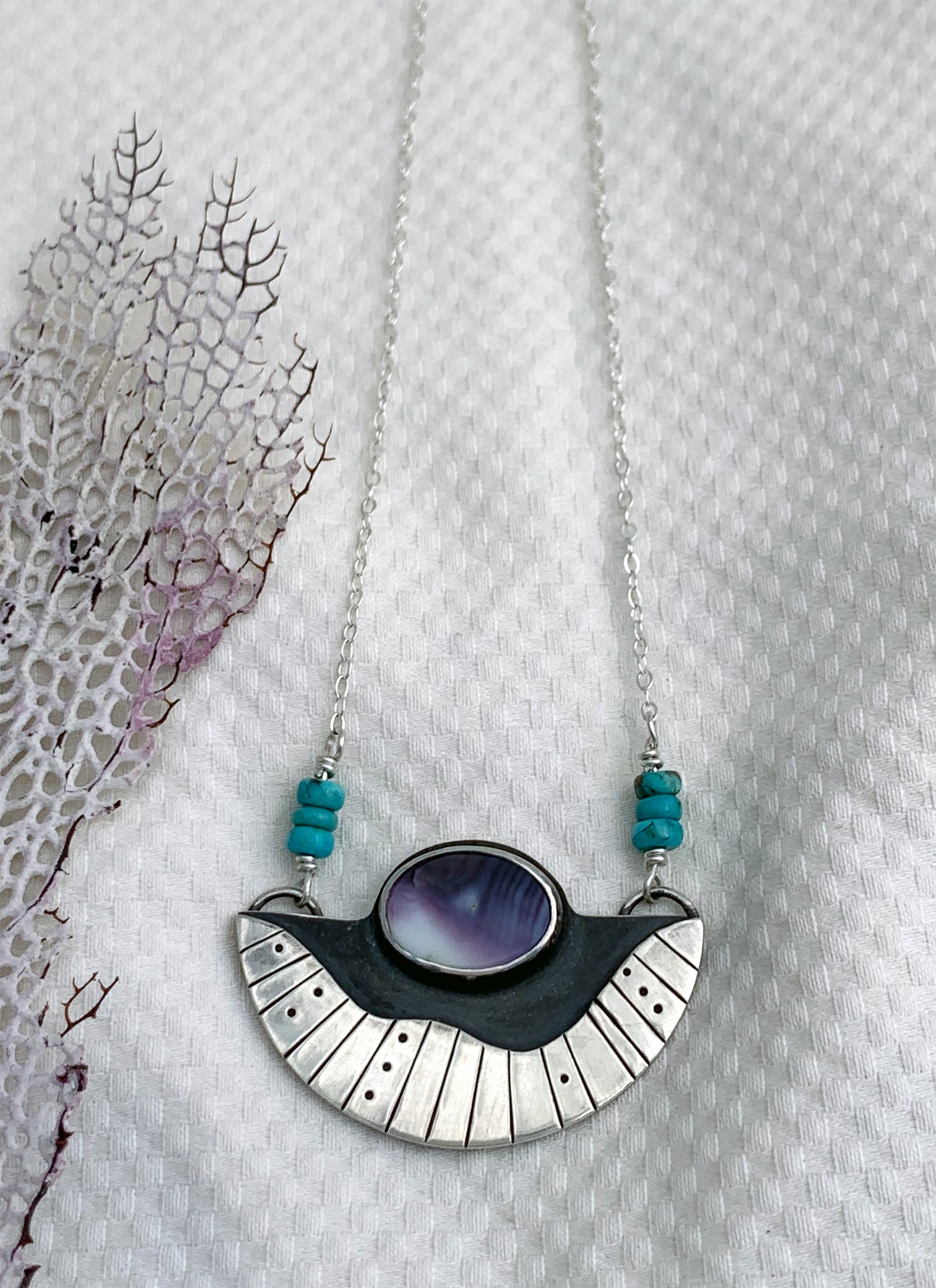 Surfacing Pendant with Wampum and Turquoise