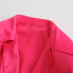 Women V Neck Pink Satin Shirt Midi Dress. Party Dresses. Shirt Dresses