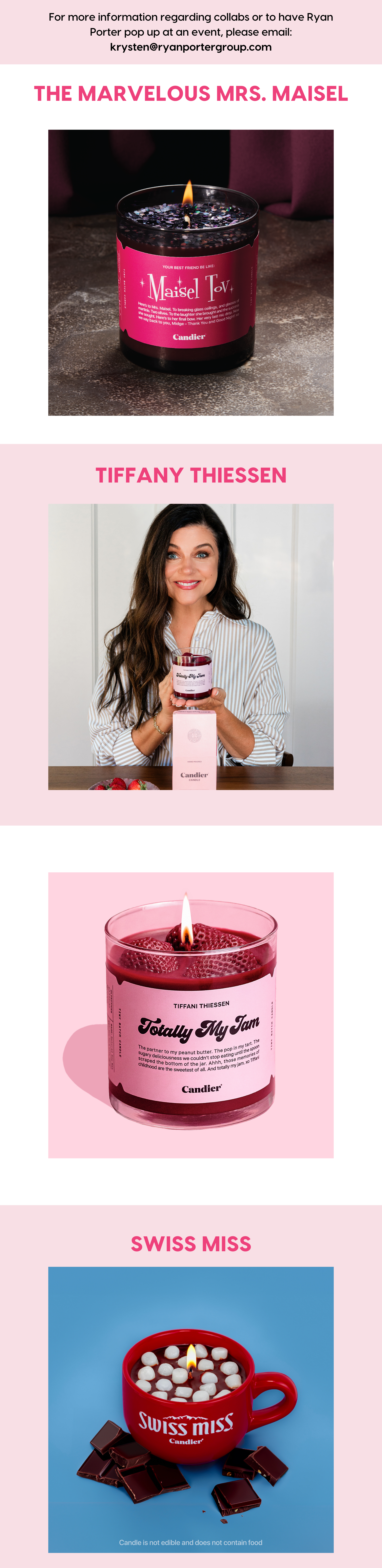 Mrs. Maisel, Tiffani Thiessen, Swiss Miss collab candles