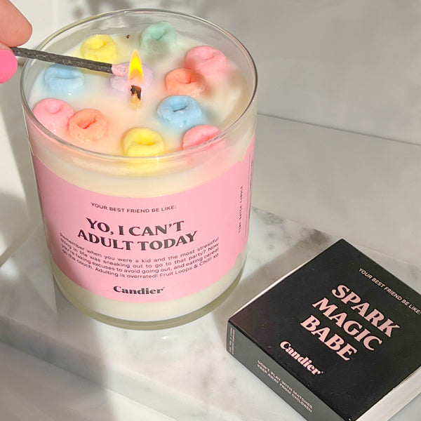 Candier Yo I Can't Adult Today fragranced soy wax fruit loop candle
