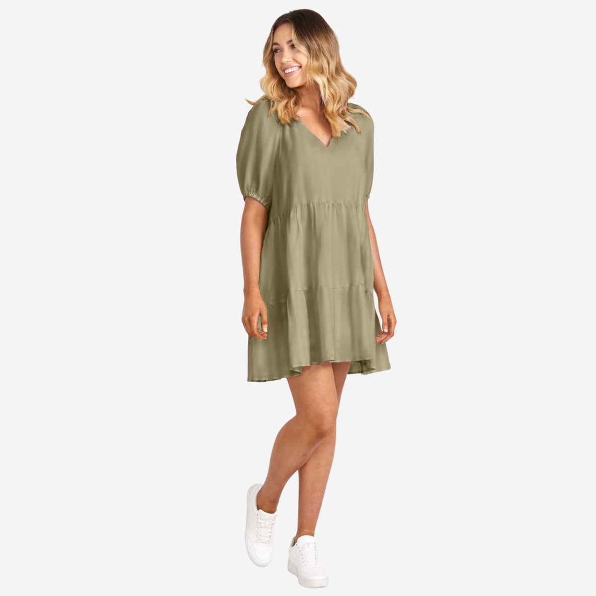 Alina Tiered Dress (Khaki) | LUNAMAY