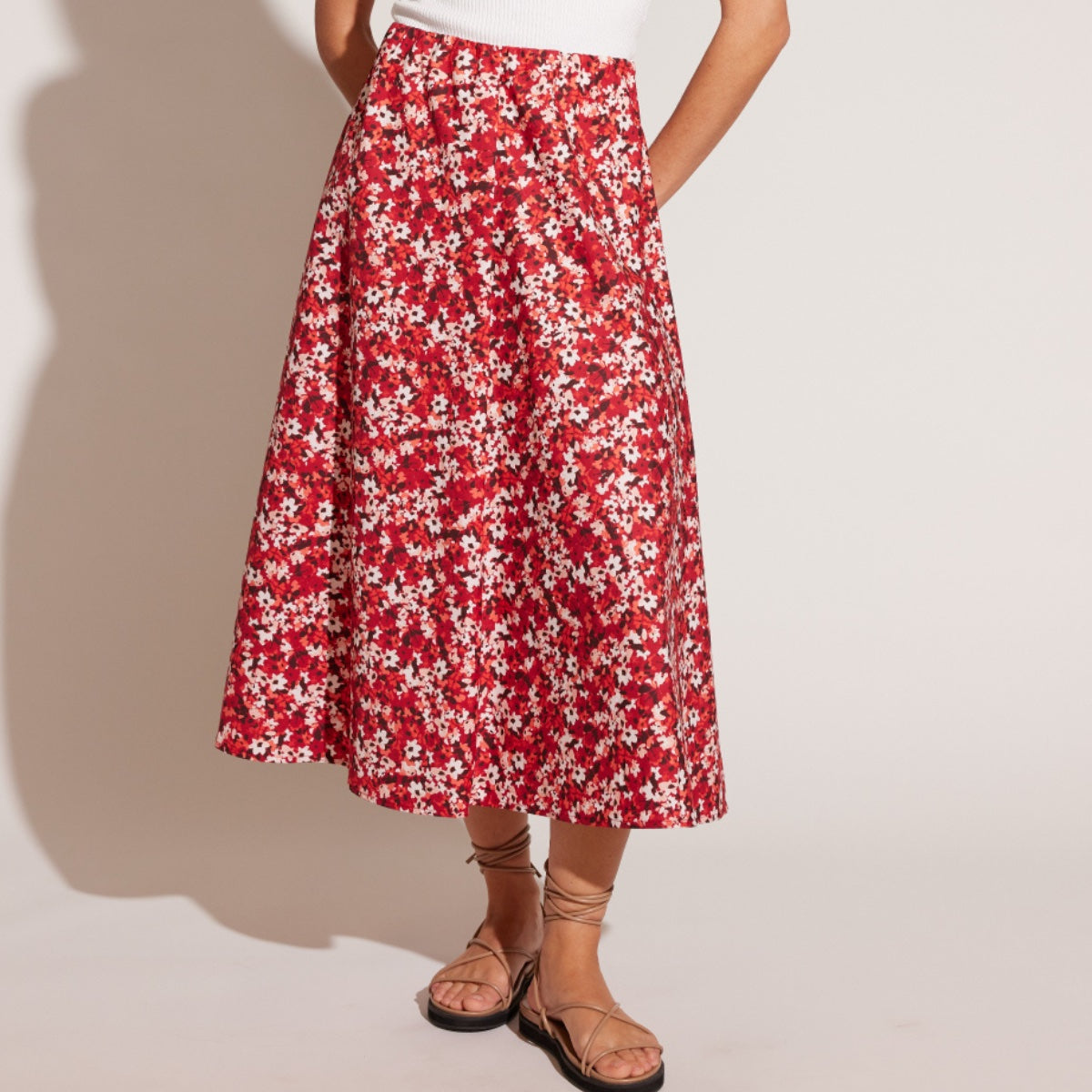 Alina Midi Skirt (Red Floral) | LUNAMAY