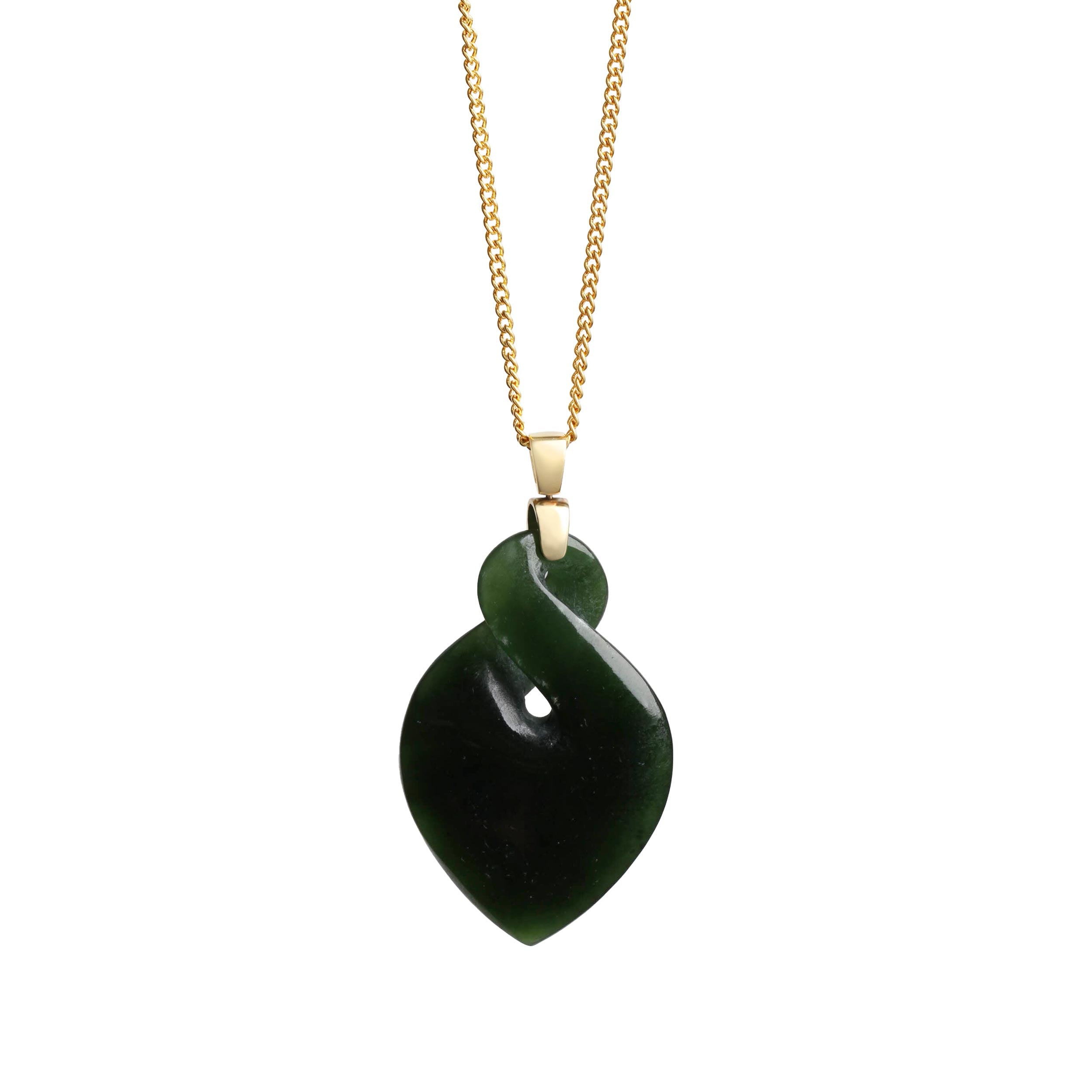 New Zealand Jade Pikorua Twist on 18CT Gold Bale