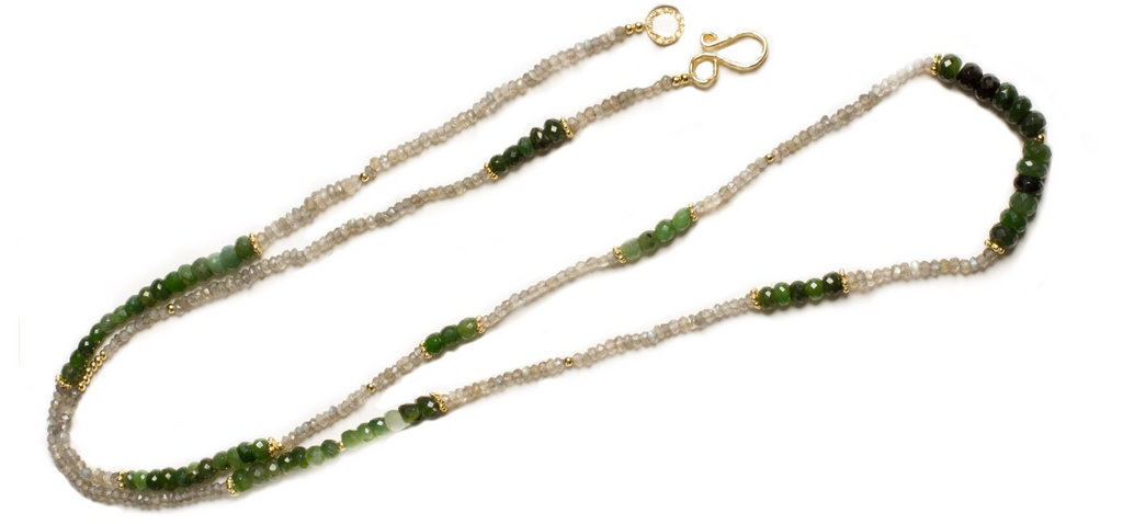 Canadian Jade and Labradorite Gemstone Gold Plated Beaded Necklace