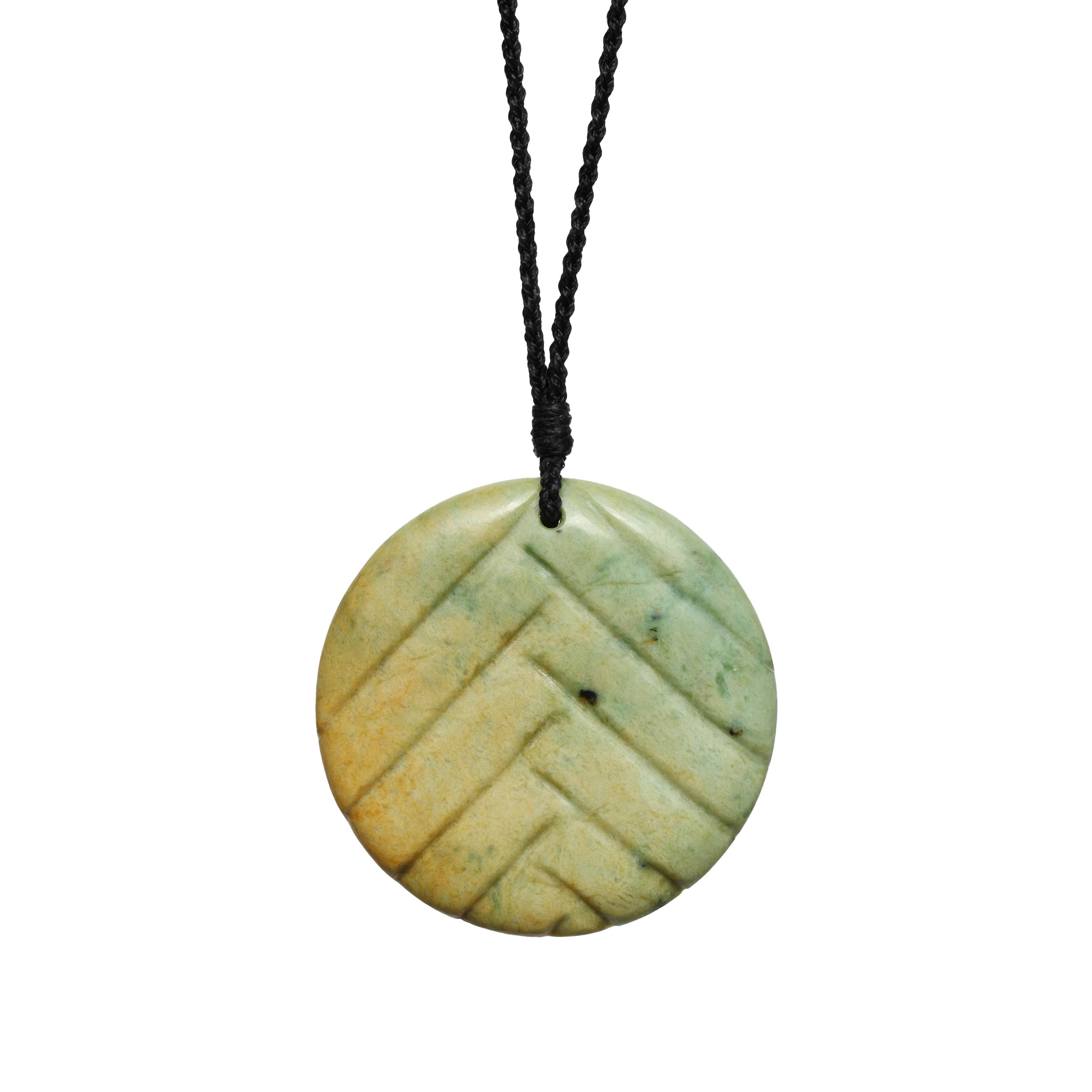 New Zealand Greenstone Disc Pendant with Plait Design