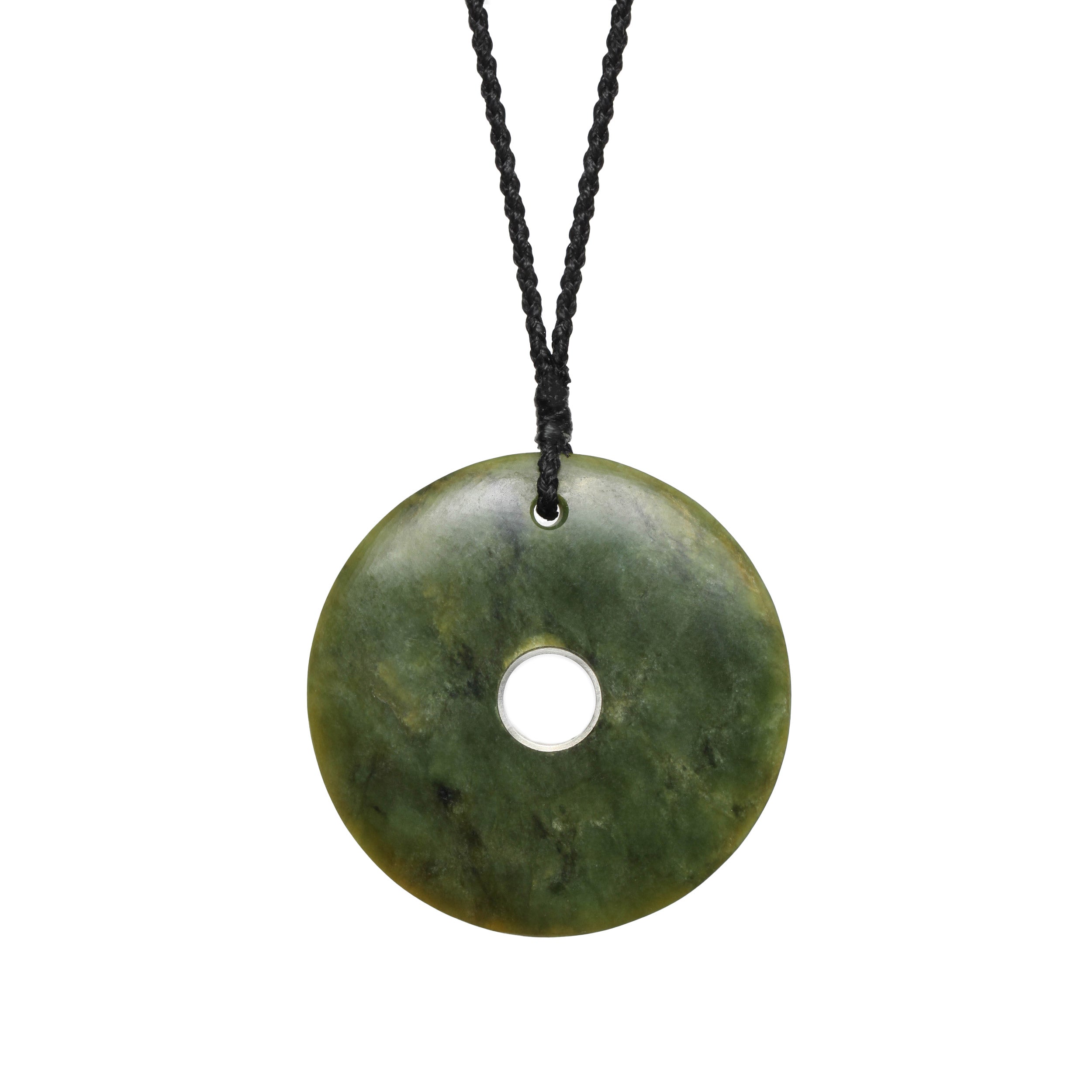 New Zealand Pounamu Disc with Silver Inset