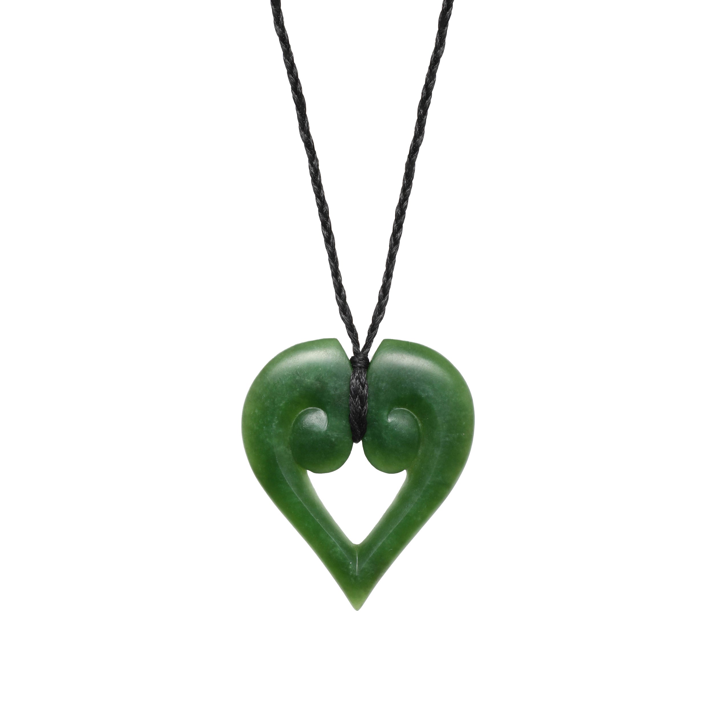 New Zealand Greenstone Double Koru Heart Necklace | Mountain Jade NZ