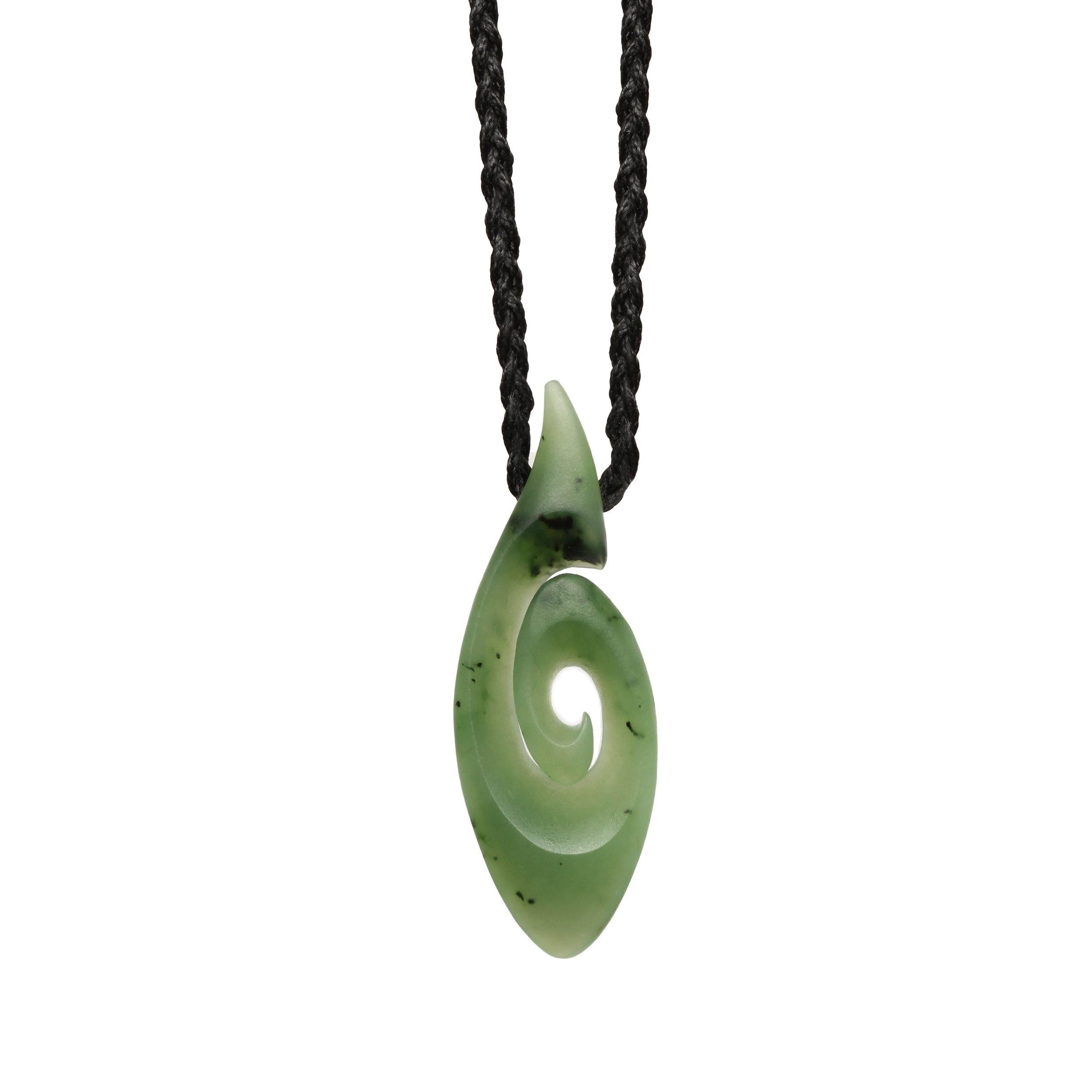 New Zealand Pounamu Elongated Koru Necklace