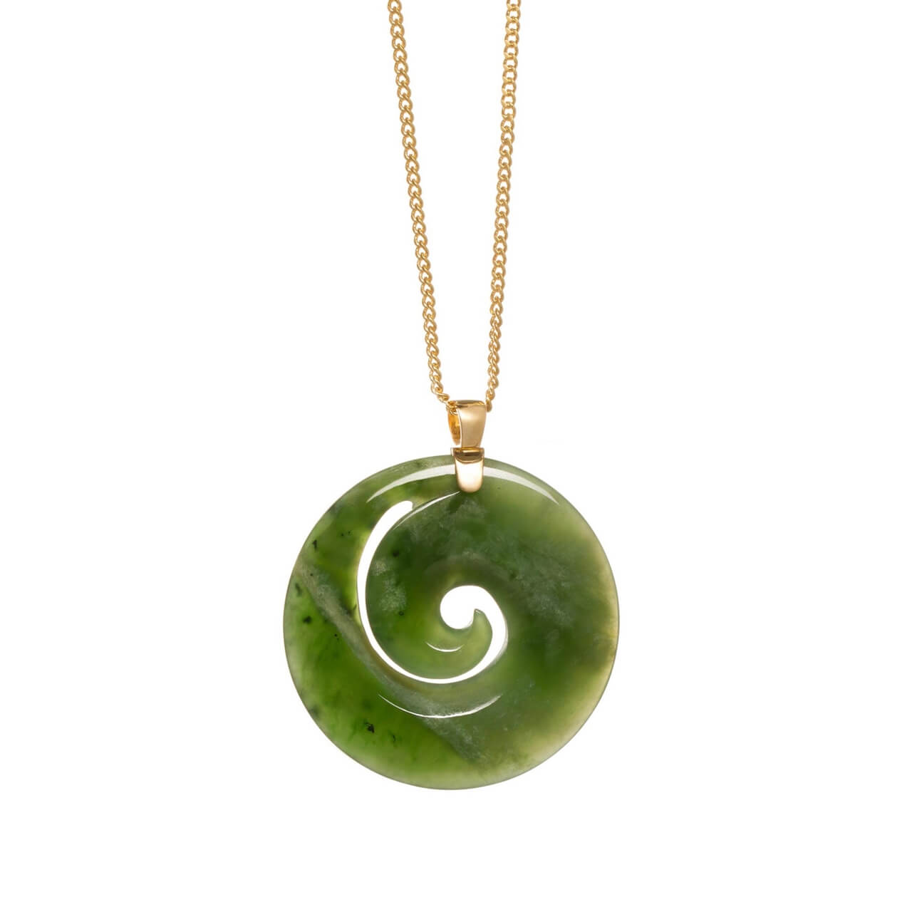 New Zealand Jade 18CT Gold Koru Necklace | Mountain Jade NZ