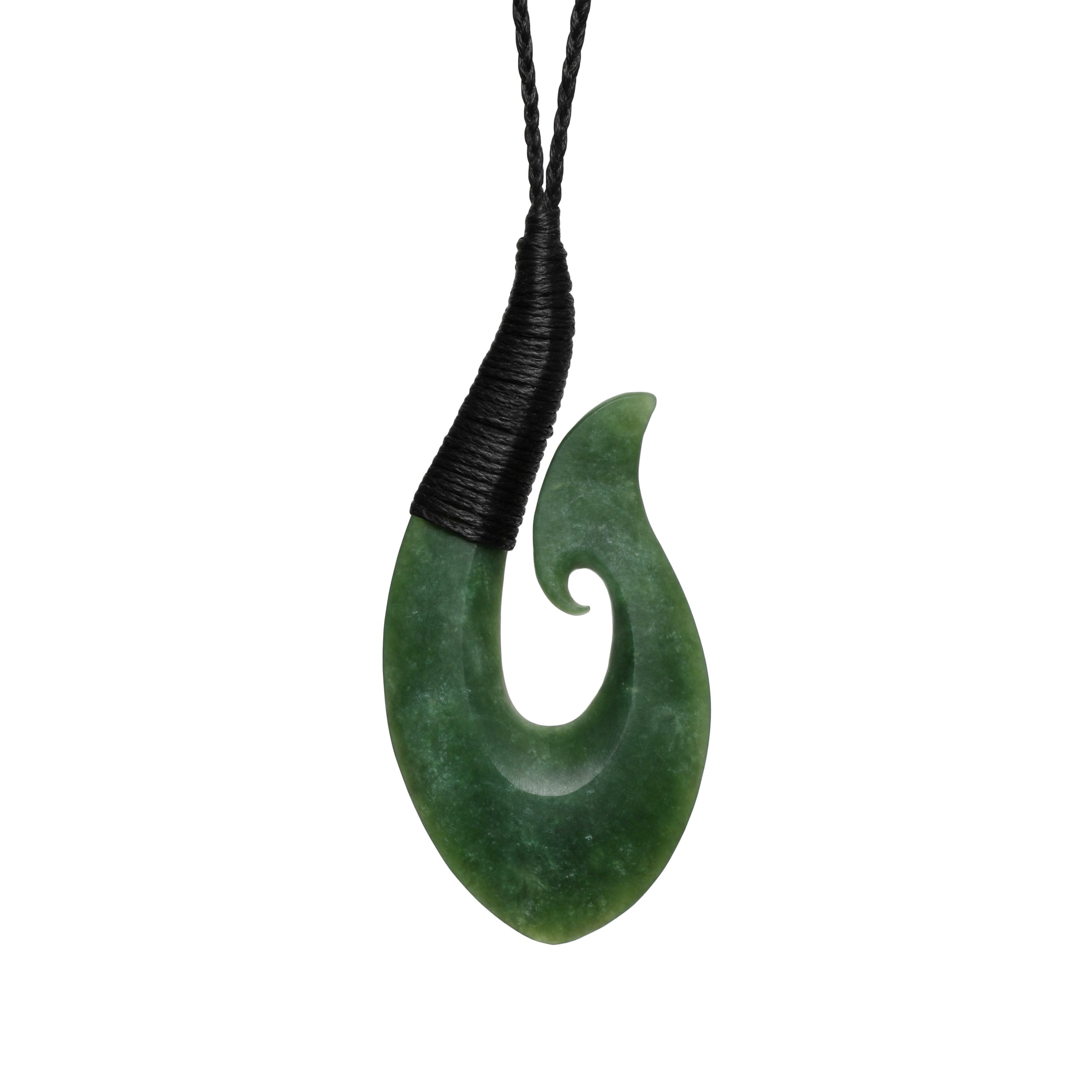 Greenstone Jade Maori Hawaiian Inspired Fish Hook Necklace - XL