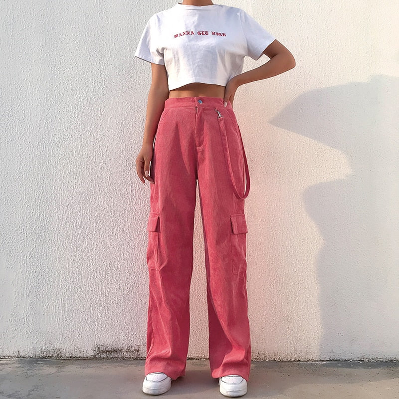 high waisted pink cargo pants