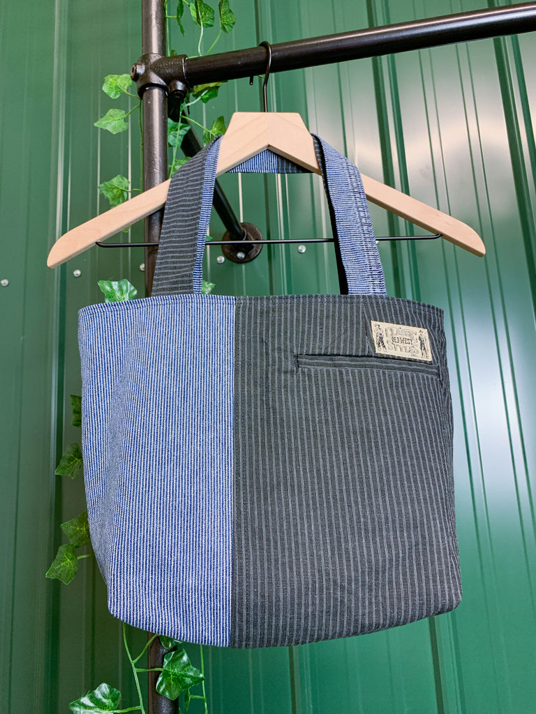 Hand-painted Personalised DENIM Tote Monogram Stripe 