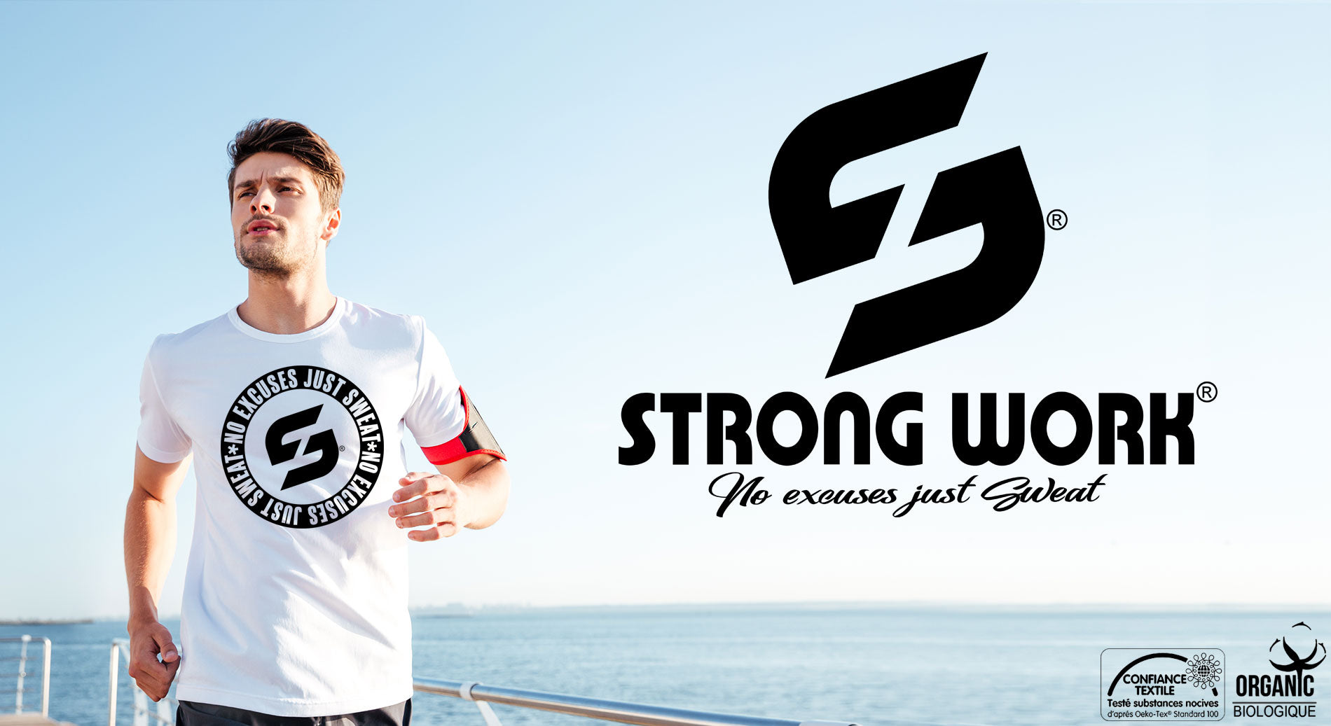 T-SHIRT STRONG WORK NO EXCUSES JUST SWEAT BLACK EDITION HOMME