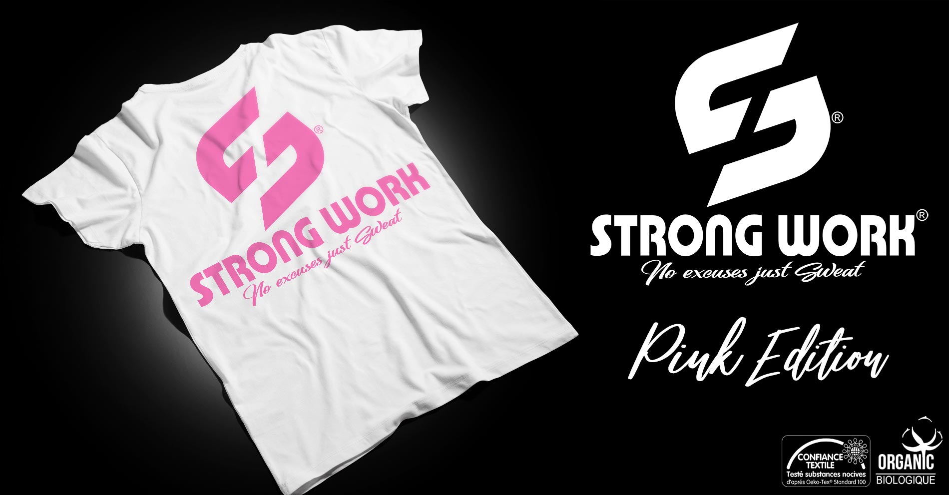 T-SHIRT EN COTON BIO STRONG WORK PINK EDITION POUR FEMME - STRONG WORK ORGANIC SPORTSWEAR