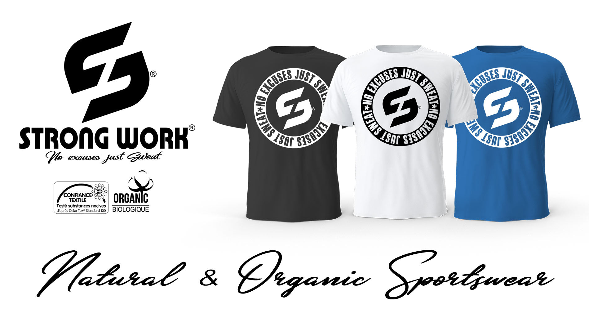 T-SHIRT EN COTON BIO STRONG WORK NO EXCUSES JUST SWEAT BLACK EDITION FEMME