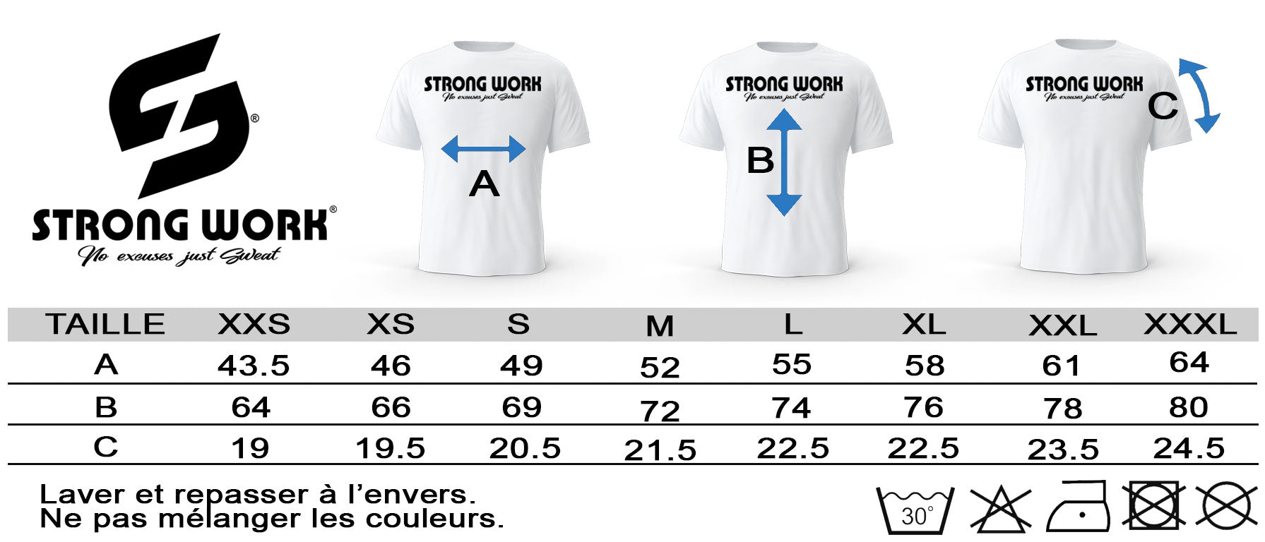 GUIDE DES TAILLES T-SHIRTS STRONG WORK ORIGINALS