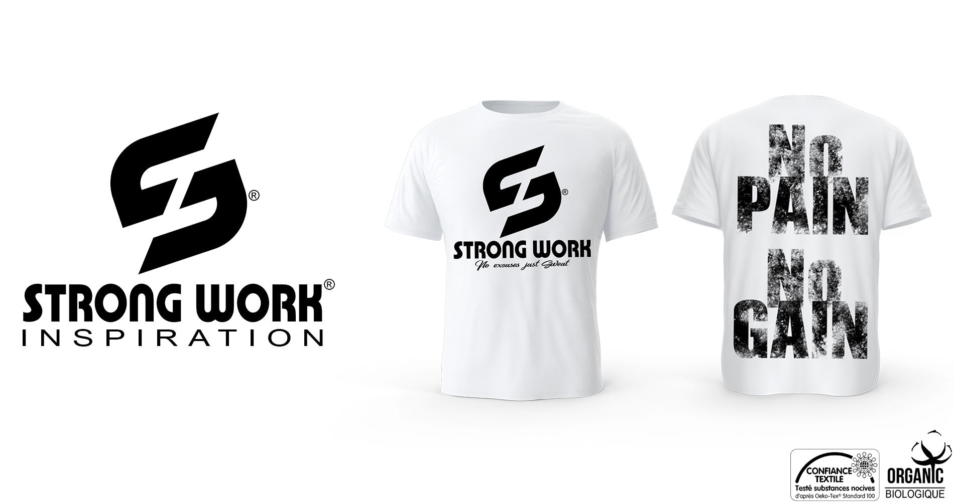 T-Shirt bio Strong Work NO PAIN NO GAIN pour Homme