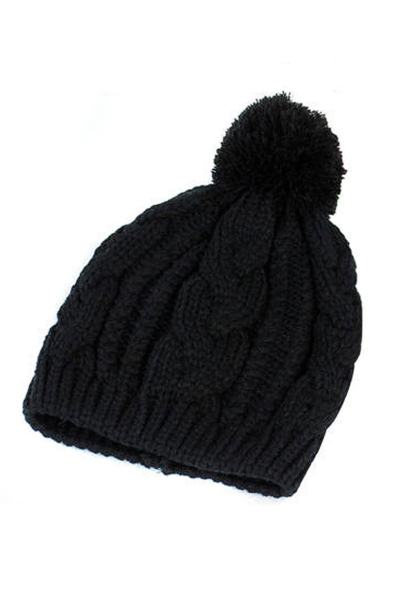 womens black bobble beanie