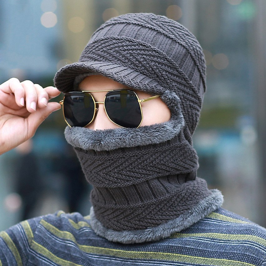 Men Winter Wo Knitted Balaclava Cap Ninja Mask Warm Plush Pocket Hat M ...