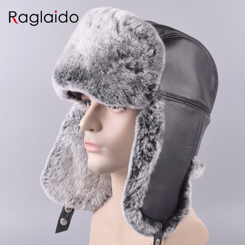 men's rabbit fur trapper hat