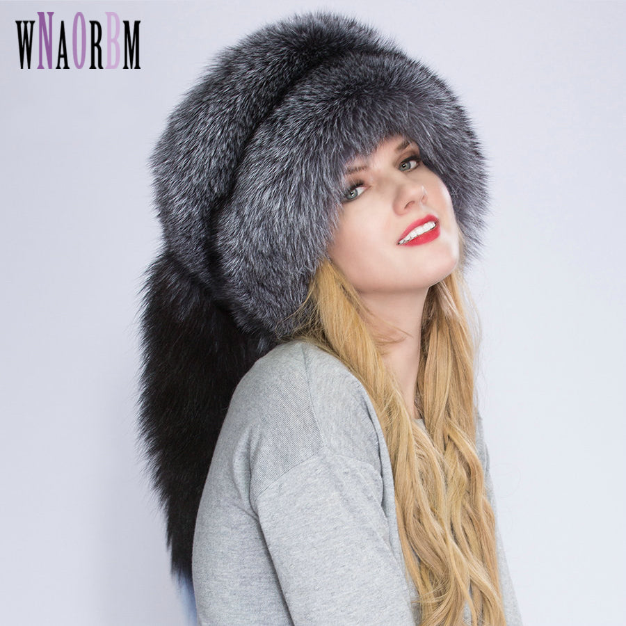 fox fur hat with tail