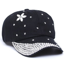 Load image into Gallery viewer, The mo Fashion Rhinestone Baseball Caps Adjustable Women Diamond Flowers Baseball Hats Summer Style Lady Jeans Hat