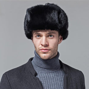 natural black real rabbit fur hat men 