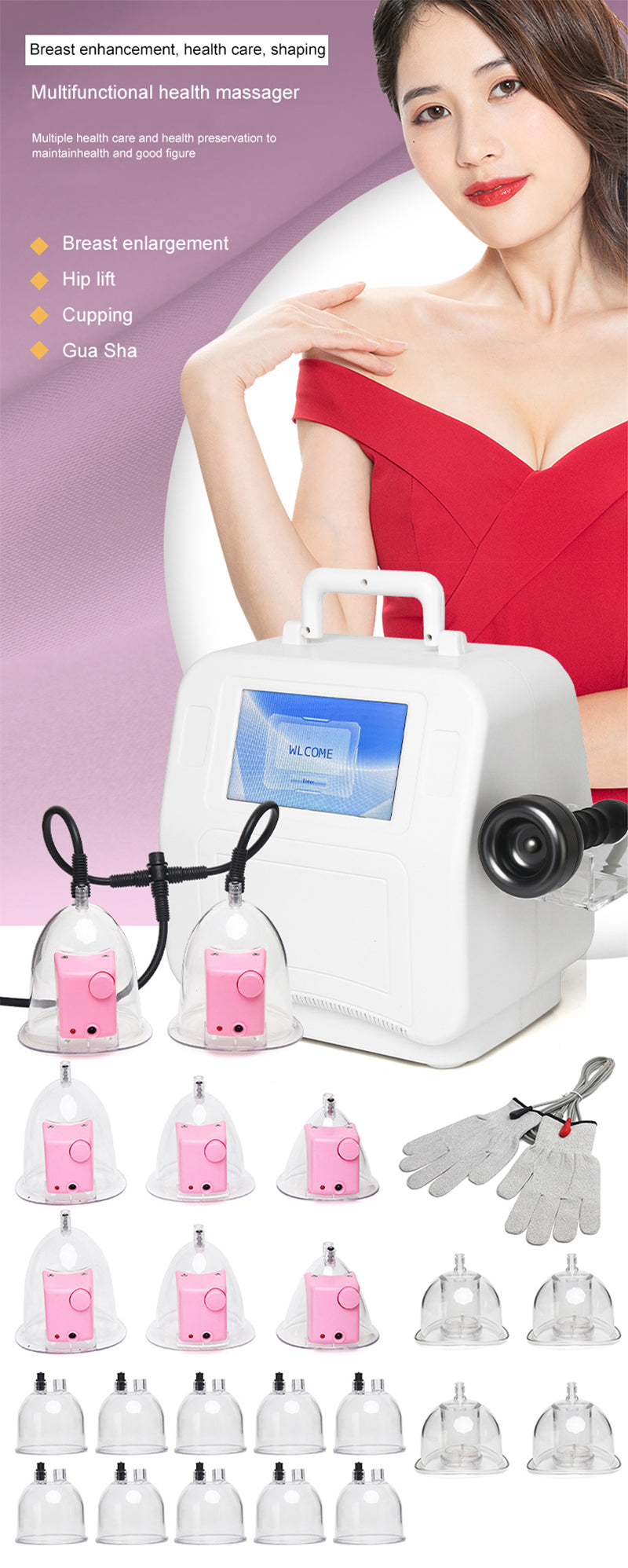 Compact Vacuum Butt Lift and Breast Enhancement Therapy Machine with  Enlargement Cups - Body Massaging Equipment