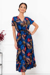 Rochie 3/4 cu decolteu in V - KIRA - Bleumarin