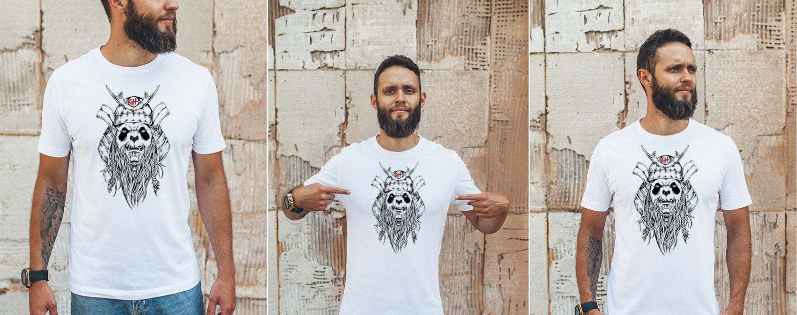 T-shirt Barbu Panda Samouraï Blanc Bio Grahamhold