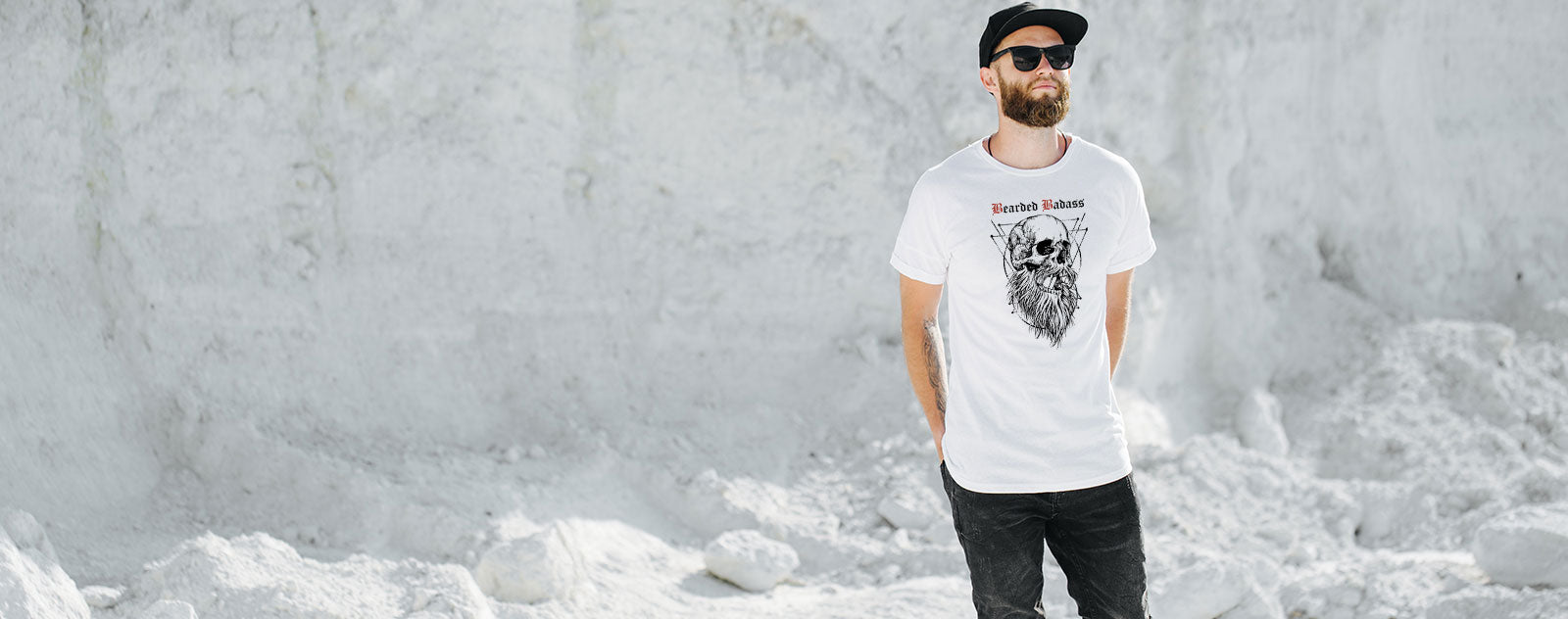 T-shirt barbu bearded Badass blanc bio - collection original frenchy grahamhold