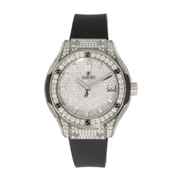 Hublot Classic Fusion Ladies Watch 581.NX.9010.RX.1704 with Diamond Dial, Titanium Diamond Bezel, and Black Rubber Strap