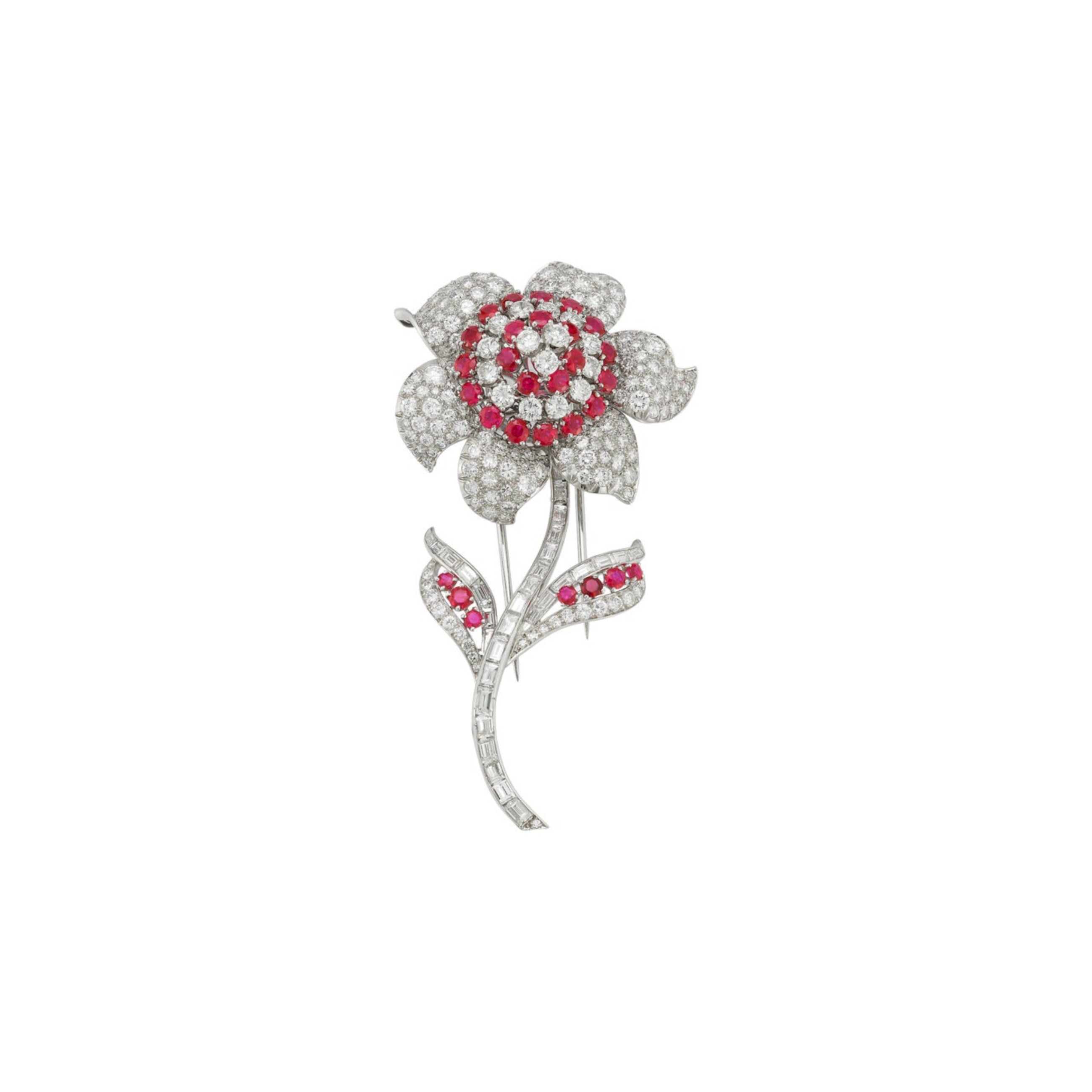 Van Cleef and Arpels Ruby and Diamond Flower Brooch