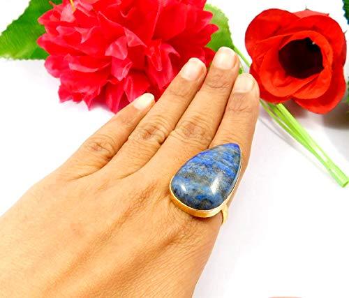 Natural Lapis Lazuli Large Statement Ring Adjustable - FabArtisan