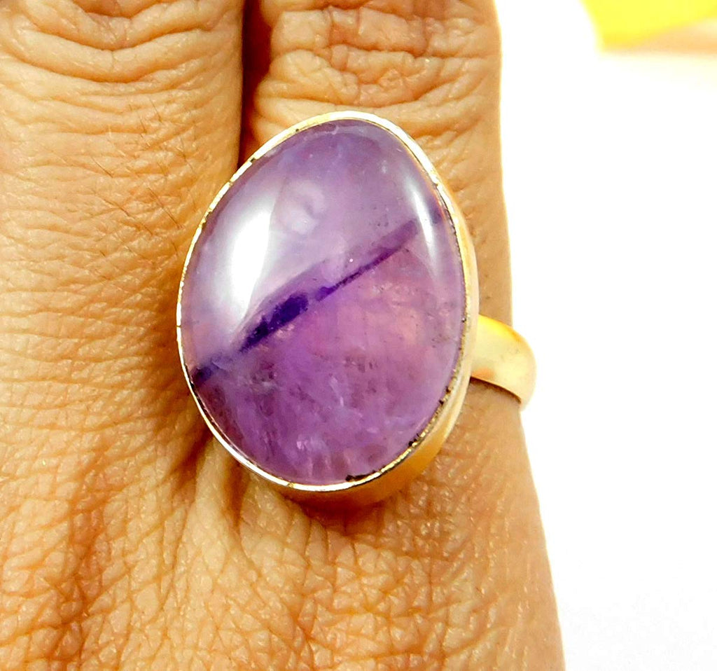 Natural Amethyst LACE Agate Ring Adjustable Size - FabArtisan