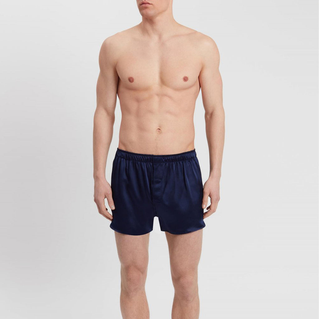 Men's Modern Fit Silk Boxer Shorts - Navy | 88SHEEP