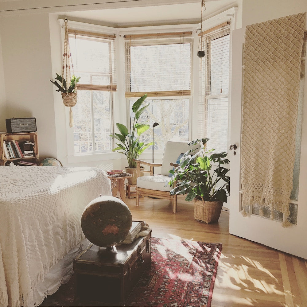 airy light bedroom with plants