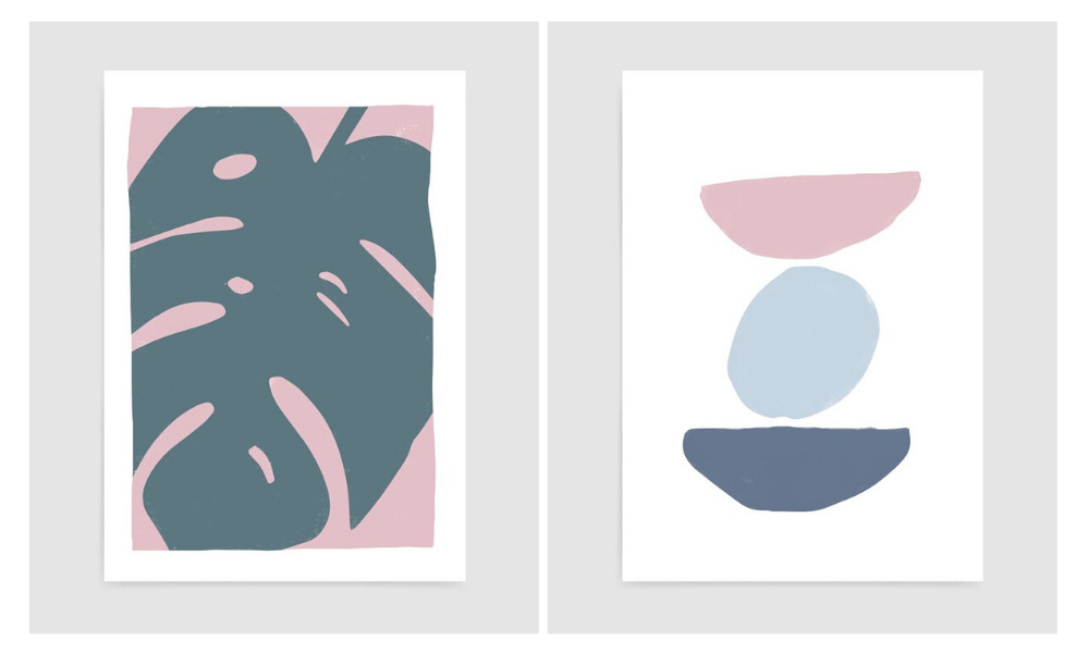 rocket jack prints featuring abstract monstera leaf and abstract stone relaxing calm decor